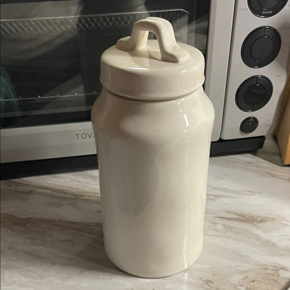 Ceramic 'WOOF' Dog Treat Jar - Cream